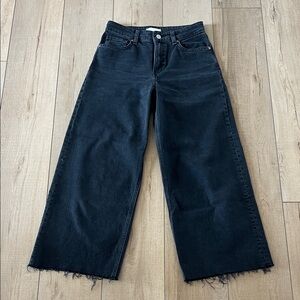 H&M Black High-Rise Wide-Leg Jeans with Frayed Hem